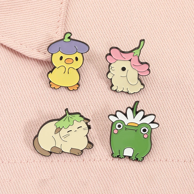 لطيف الأرنب زهرة قبعة المينا دبابيس Kawaii الحيوان الضفدع الأصفر بطة القط دبابيس شارة التلبيب هدايا مجوهرات الأزياء للأطفال الأصدقاء