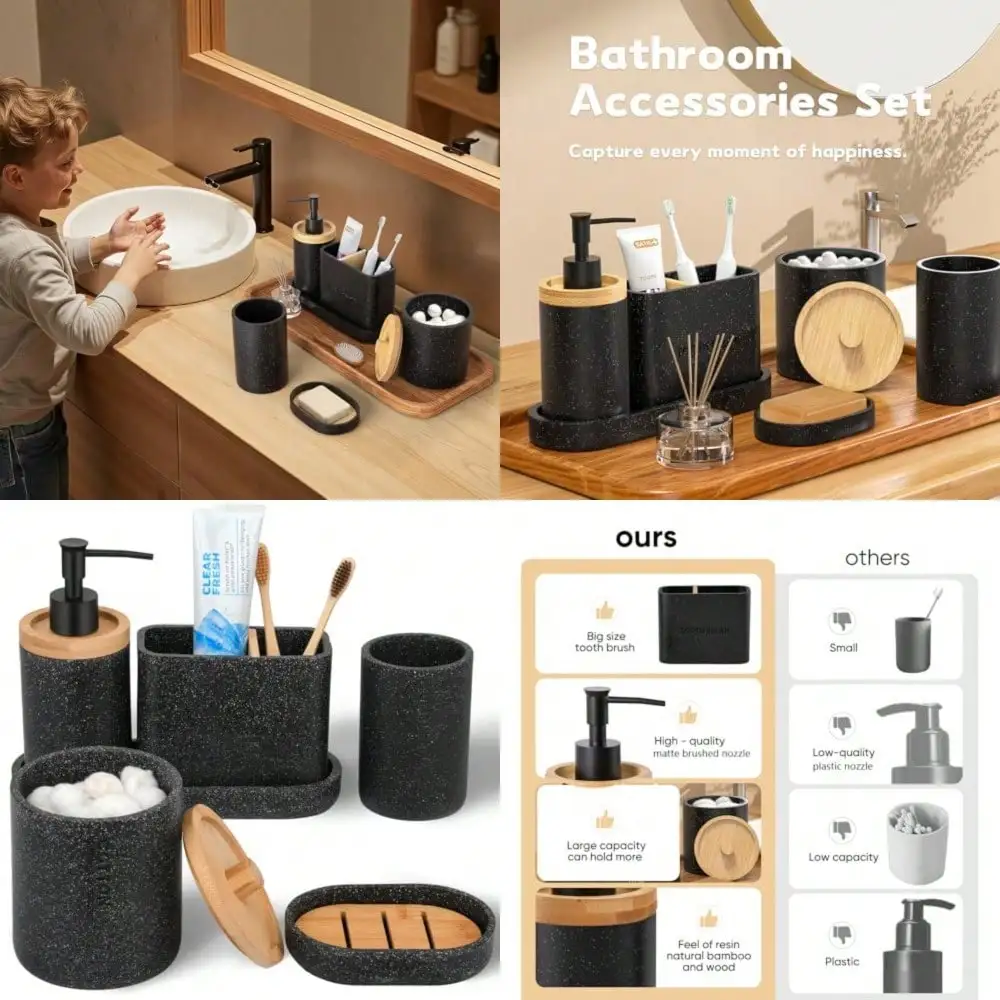 

Набор из 6 больших держателей для зубных щеток, черный дозатор для мыла, поднос для туалетных принадлежностей, стакан для ванной комнаты, аптека