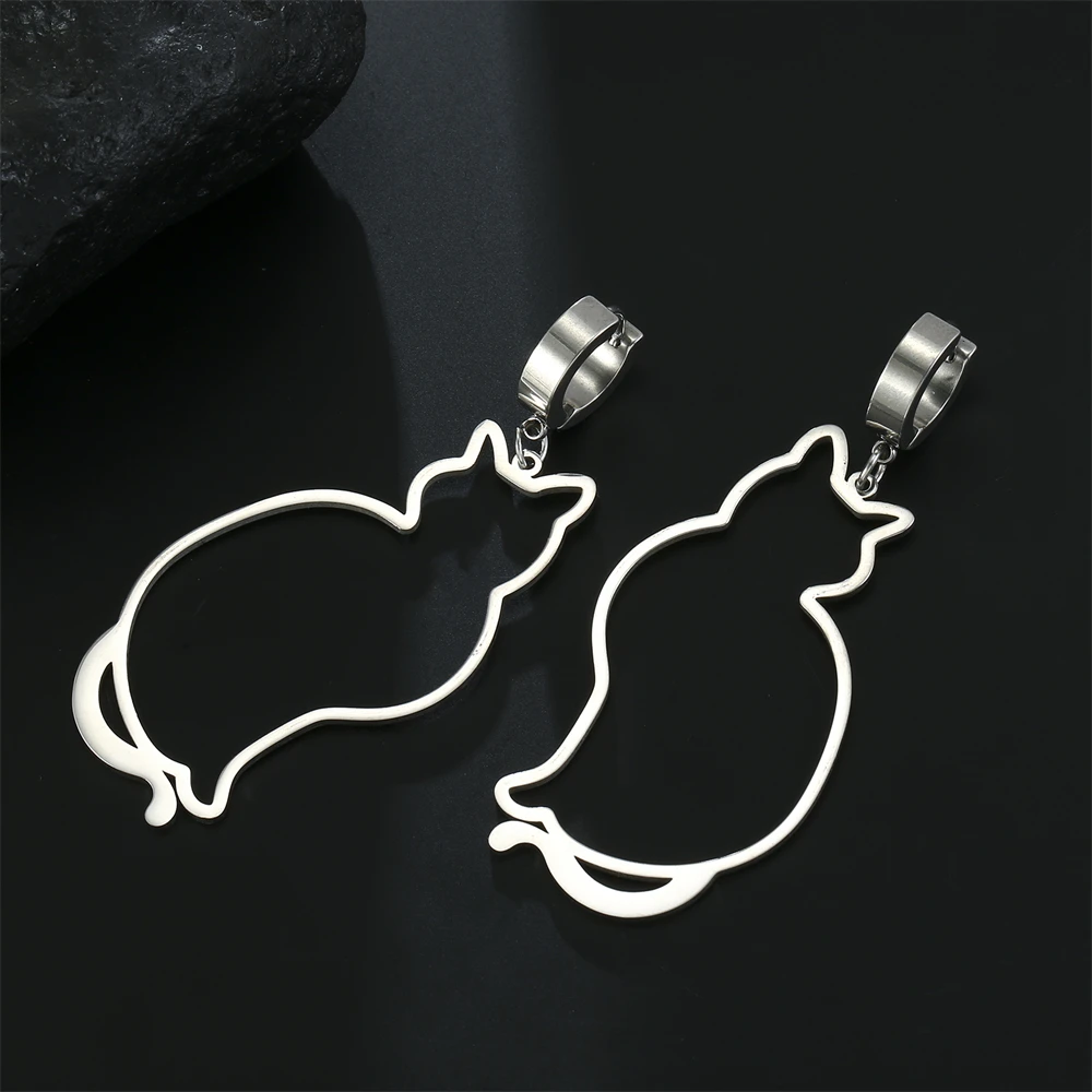 Amaxer Stainless Steel Earrings Hollow Cat Pendant Lazy Cute Pussy Drop Earrings For Women Girl Jewelry Party Gift