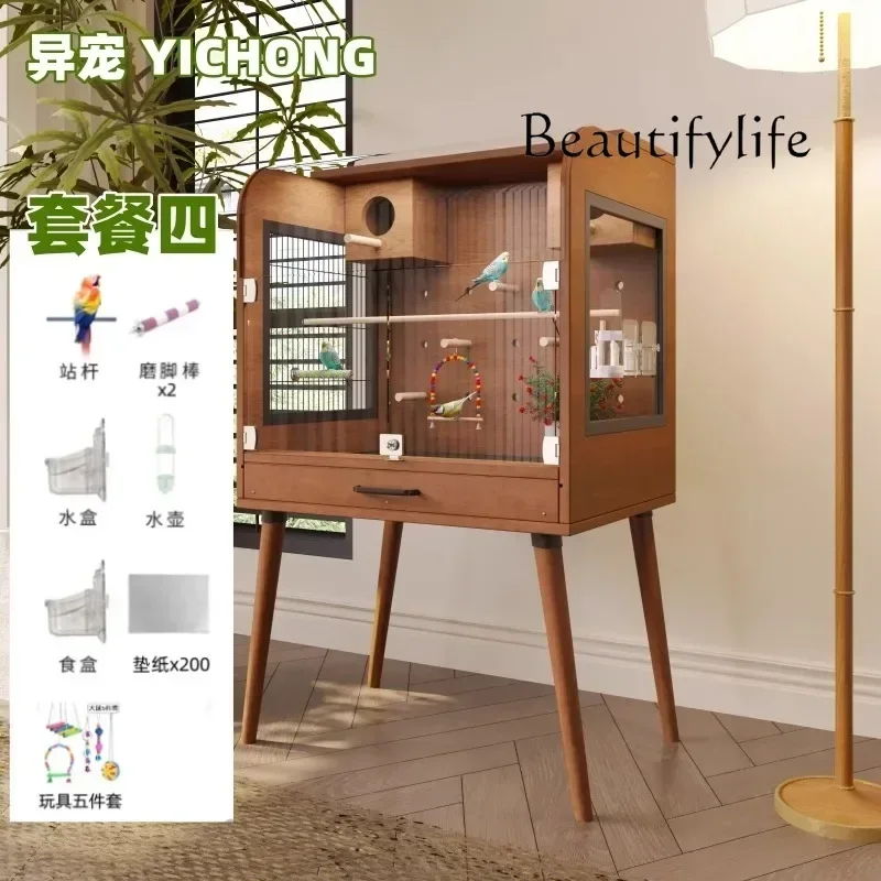 BJ ZLc قفص الطيور الخشبي الصلب كبير الحجم، قفص الببغاء، نموذج كبير جدًا من جلد النمر Xuanfeng، قفص شمسي صغير فاخر مخصص