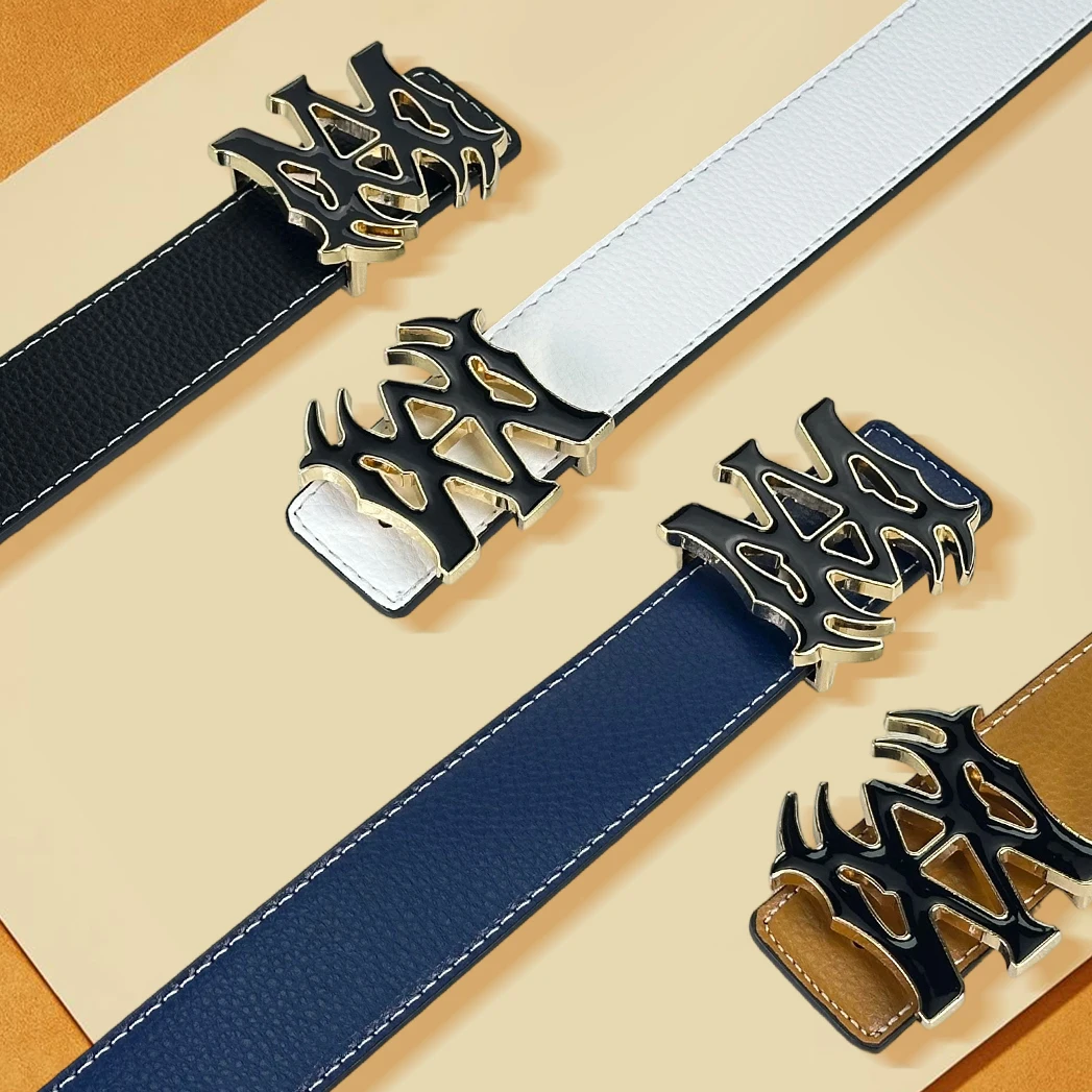 حزام أعمال للرجال بتصميم MA بسيط، حزام خصر متعدد الألوان من جلد البولي يوريثان الأسود لمكتب بنطلون الجينز