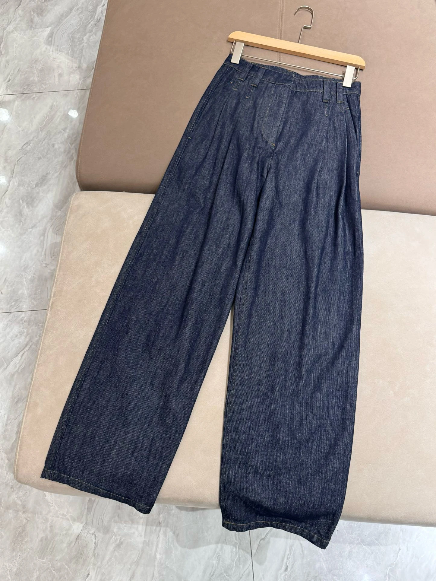 

Autumn 2024 B*C Women's Thin Jeans Cotton High Waist Loose Straight Trousers Female Wide Leg Pants