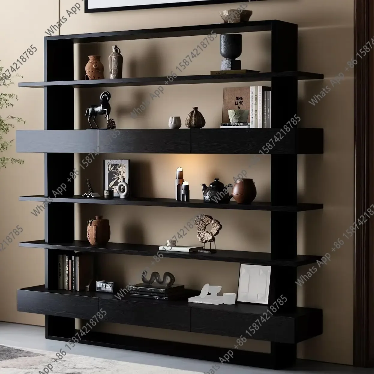 H- Medieval Italian simple solid wood office file cabinet bookshelf integrated wall floor shelf