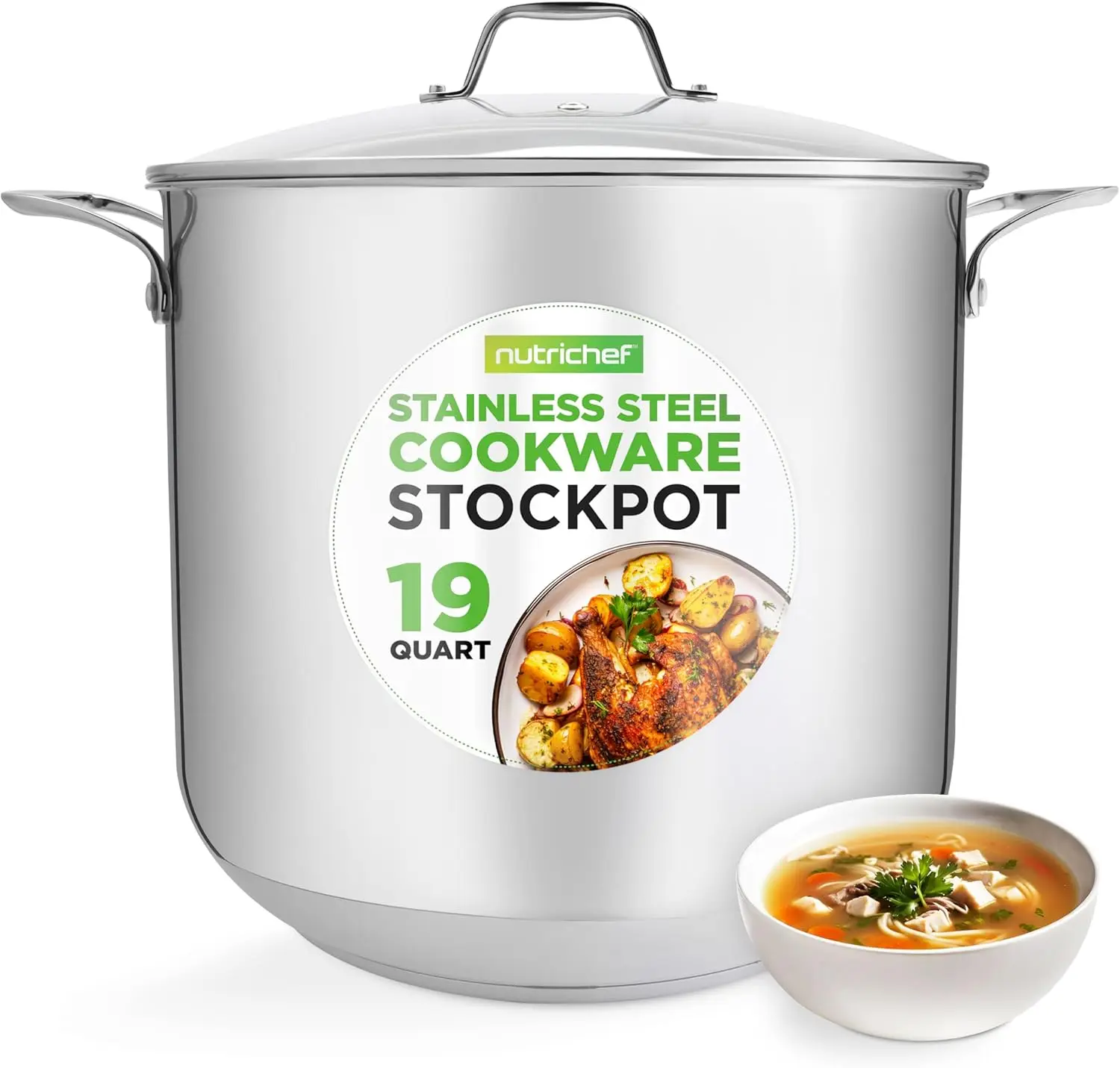 

19-Quart Stainless Steel Stockpot with See-Through Lid, Heavy-Duty Induction-Compatible for Stews, Soups & More, Dishwasher Safe