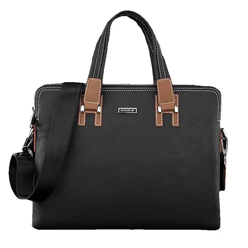 Direct Sale Genuine Messenger Luxury Leather Briefcases Business Casual Briefcase Top Layer Cowhide Horizontal Men's Handbag