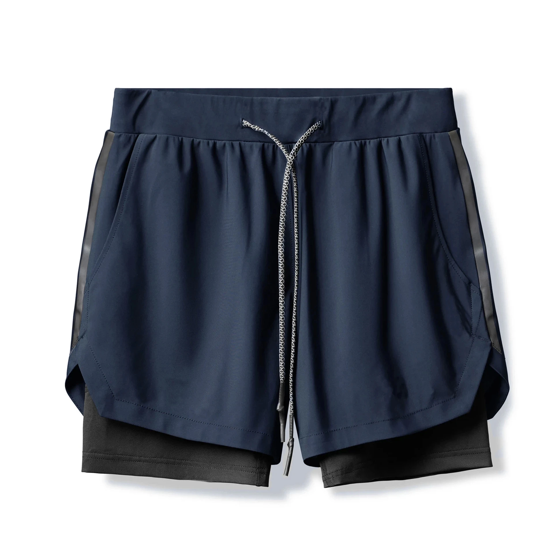 2023 novo Verão nova moda dos homens shorts quick-secagem 2-em-1 multi-bolso duplo-camada calções lace-up calças esportivas de fitness