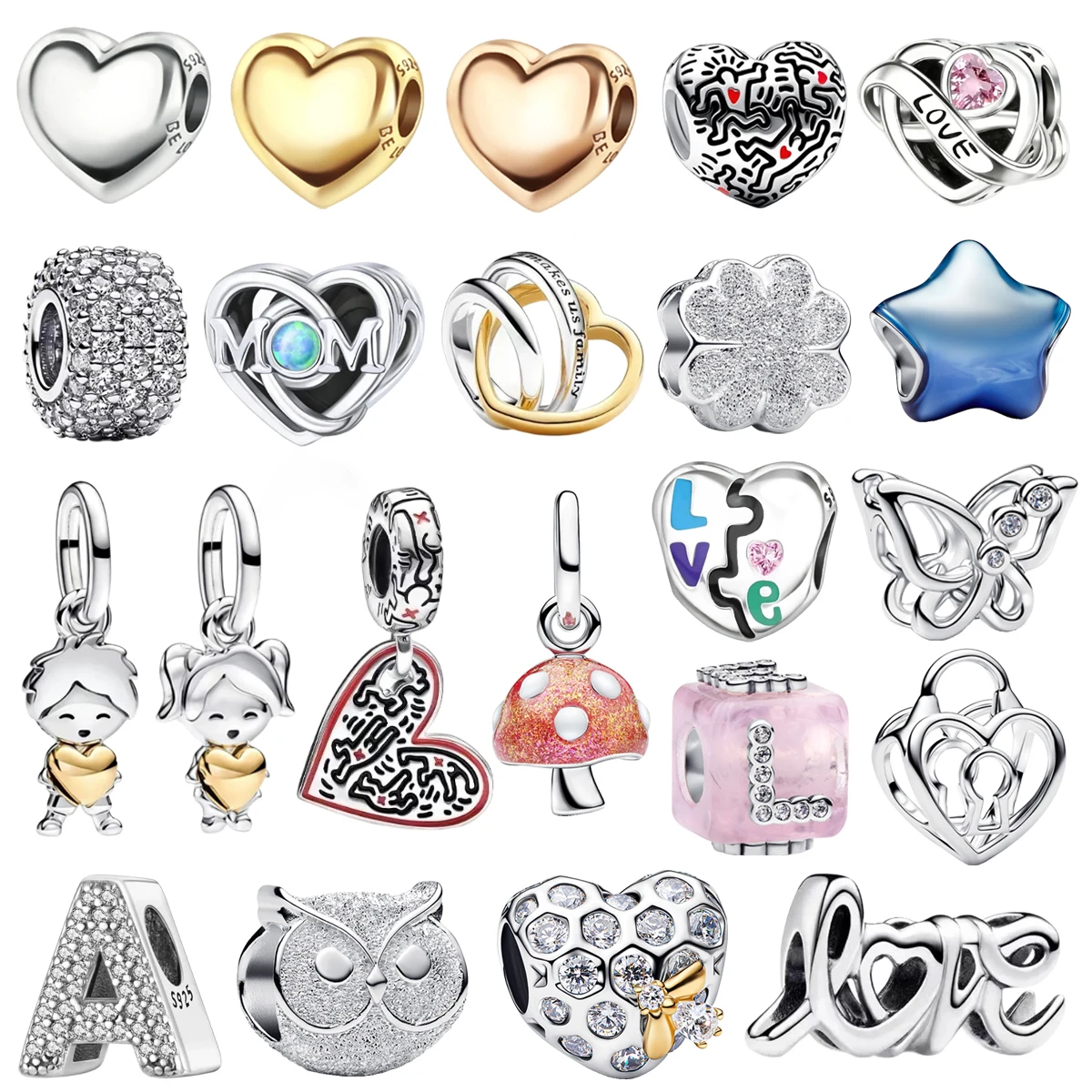Original 925 Sterling Silver Pendant Heart Star Hot Air Balloon Puzzle Charms Beads for Necklace DIY Bracelet Present Jewellery