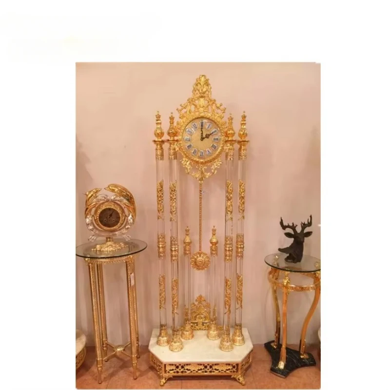 Luxury Brass Inlaid Antique Floor Clock, 24k Glided Bronze Decorative Standard Floor Clock With Eagle on Top