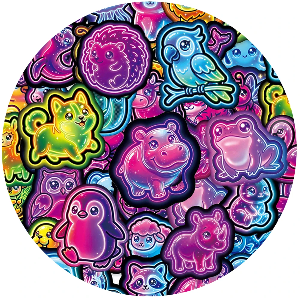 

10/30/50pcs Cute Creative Neon Animals Stickers Cartoon Fish Dog Fox Decals Stationery Suitcase Phone Kawaii Graffiti Sticker