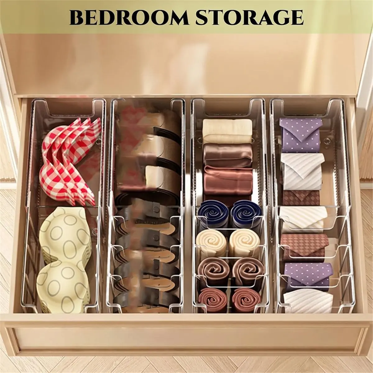 

Adjustable Foldable Storage Bins Drawer Organizers Clear Drawer Organizers for Bedroom, Kitchen,