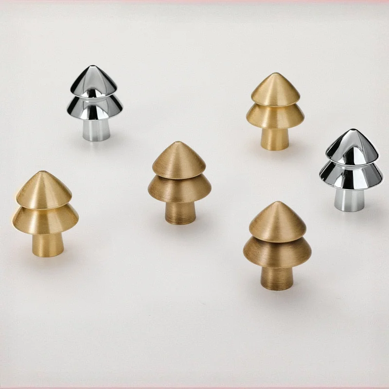 Brass Christmas Tree Cabinet Knobs Solid Brass Drawer Pulls for Kitchen Cupboard Dresser Wardrobe Door Handles Modern Minimalist