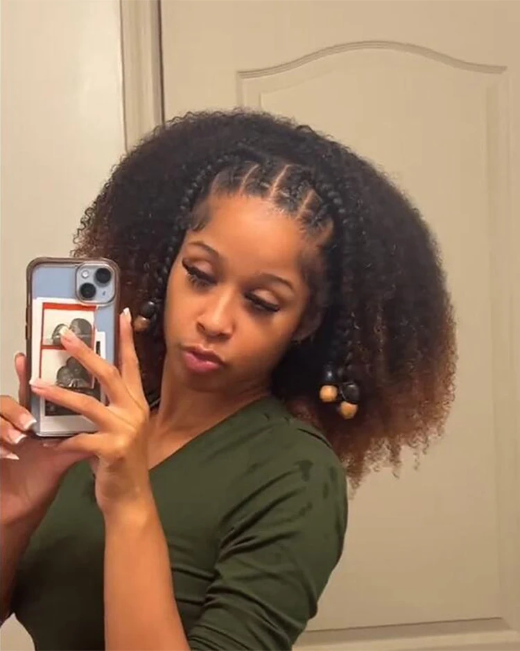 16 بوصة براون المياه مجعد الباروكات الأربطة نصف رئيس شعر مستعار البورمية مجعد شعر مستعار ملون للنساء 250 كثافة الوجه أكثر من نصف شعر مستعار