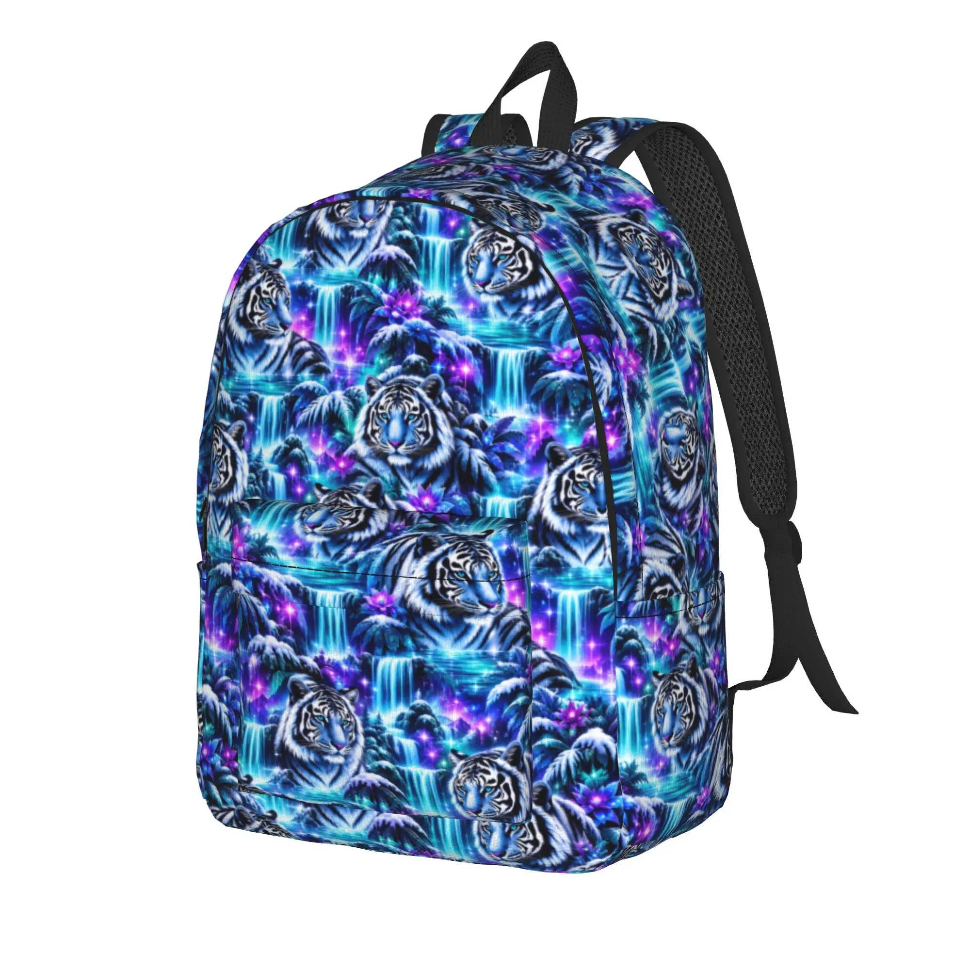 Tiger Patterned Backpack Boy Flat 2d Digital Printing Large Backpacks Polyester Pretty High School Bags Cycling Design Rucksack