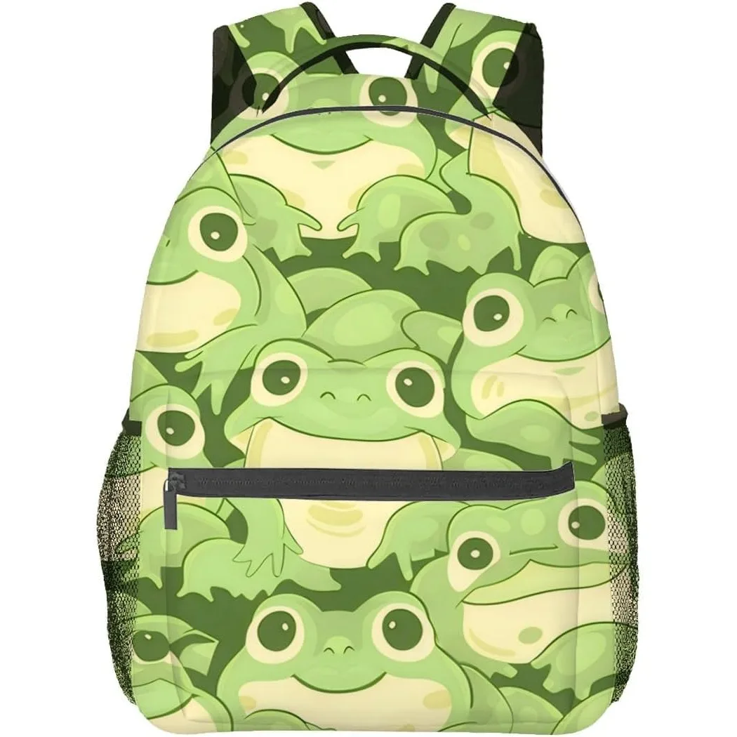 

Cute Frog Backpack, Playful Green Polyester Backpacks,Lightweight Double Shoulder Back Pack for Kids Teens