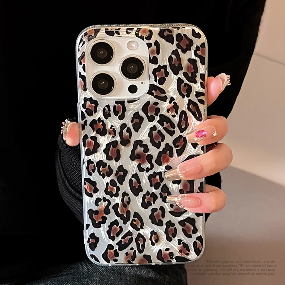 Luxury Leopard Print Glitter Phone case for iphone 11 12 13 13pro 14 15 Pro Max 7 8 Plus SE2 X XR XS Max Plating Back cover