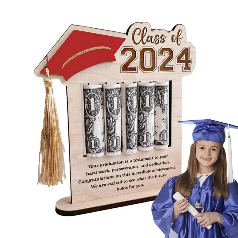 머니 카드 홀더 2024 졸업 현금 홀더 나무 축하 카드 머니 클립 홈 데스크탑 장식 파티 호의 내구성 블루