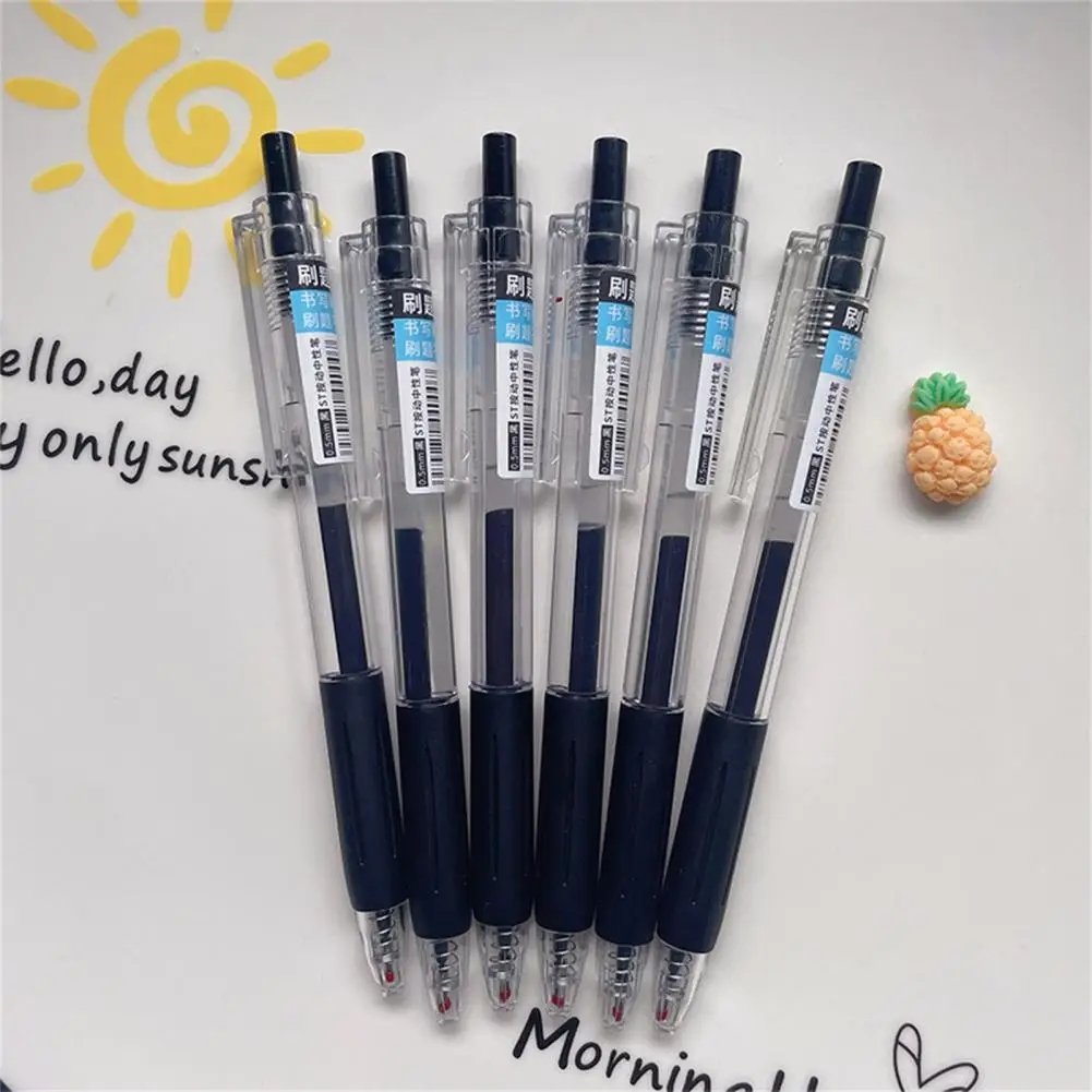 

6Pcs 0.5mm Black Water-based Pen Push Design Quick Drying School Stationery Mechanical Gel Ink Pen Office Supplies