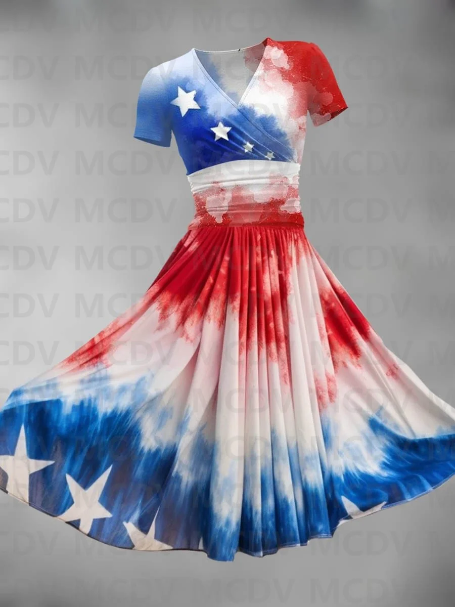 

Women's Independence Day Flag Art Maxi Dress 3D Printed Sexy V-neck Dress Female Dresses