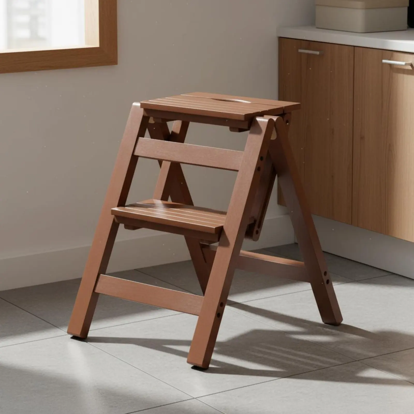

Бамбуковая многофункциональная 3-ступенчатая складная лестница-табурет: компактная и прочная конструкция для шкафа, библиотеки