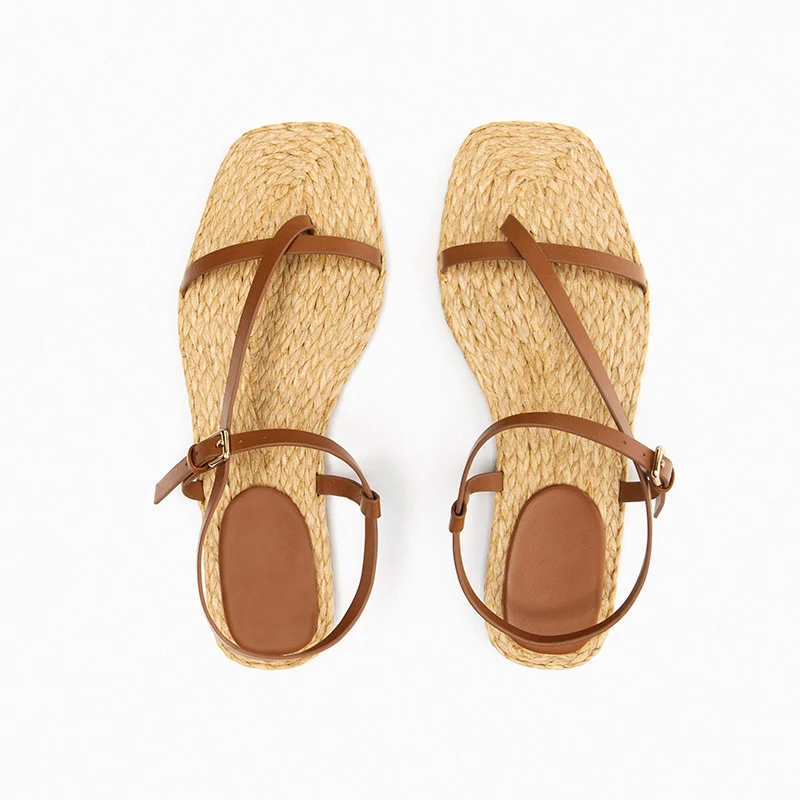 2023 Summer Modern Sandals New Holiday Bohemian Buckle Roman Sandalias Mujer Women's Casual Flat Straw Fisherman Shoes Slides