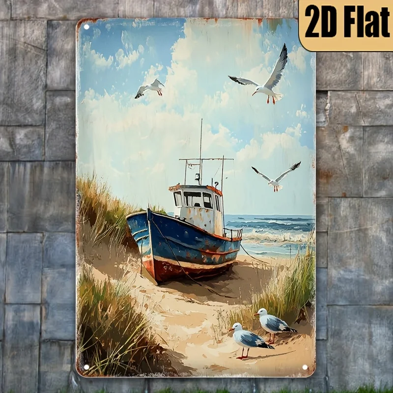 2026--Vintage Nautical Boat Metal Wall Sign 20x30cm Rustic Ocean Wave Decor Iron Plaque Home Garage Farmhouse