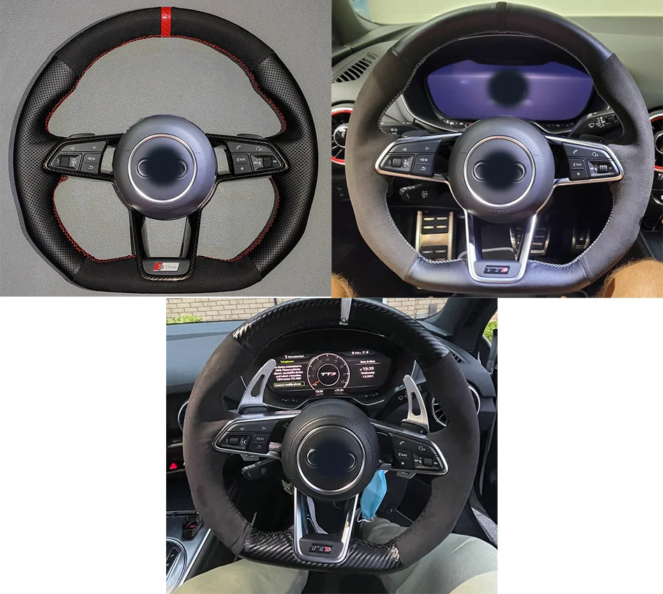 DIY Black Suede Car Steering Wheel Cover For Audi TT (8S) 2014-2019 TTS 2014-2019 TT RS 2016-2019 R8 (4S) 2015-2019 Hand Sewing