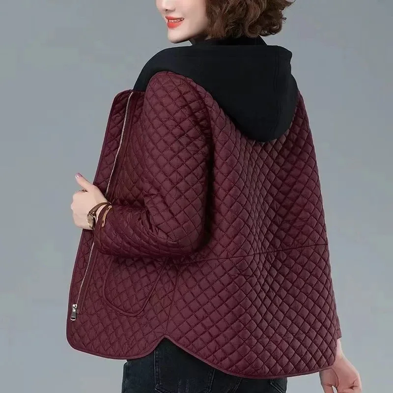

Autumn Winter Leisure Jacket New Women Coat Lightweight Cotton Korean Fashion Middle Age Hooded Cotton Female Casual Tops