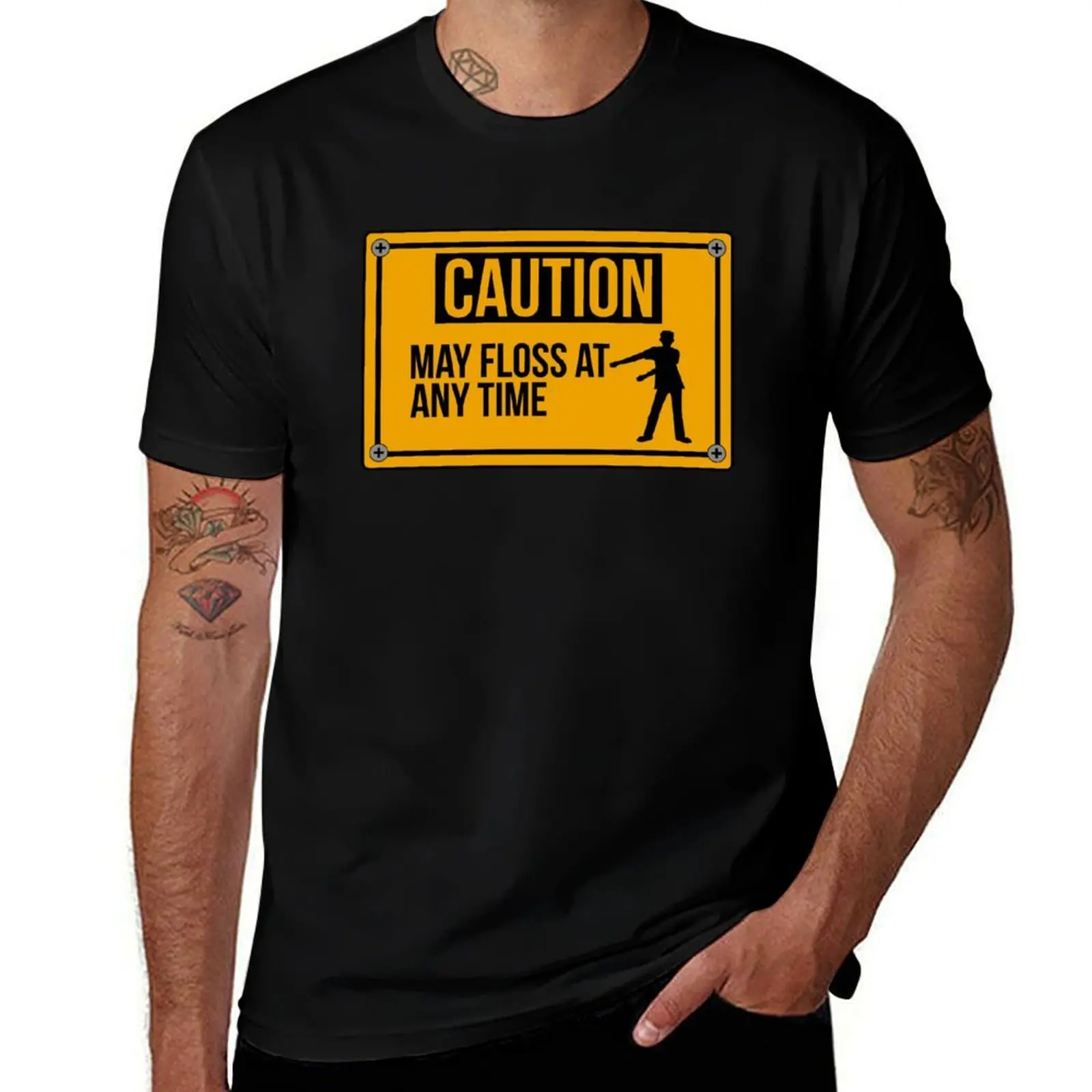 Caution May Floss At Any Time Funny Flossing Design Gift T-Shirt Casual Work Wear T-Shirt