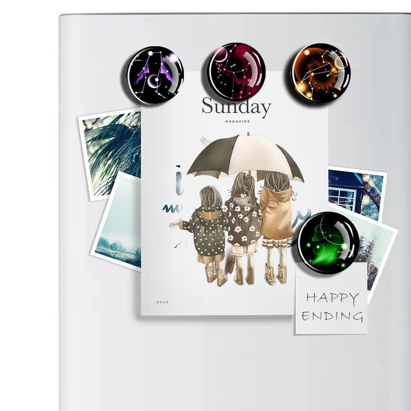 Zodiac Signs Fridge Magnets 12 Constellations Glass Dome Gemstone Magnetic Stickers Magnets for Refrigerators Decor 50mm