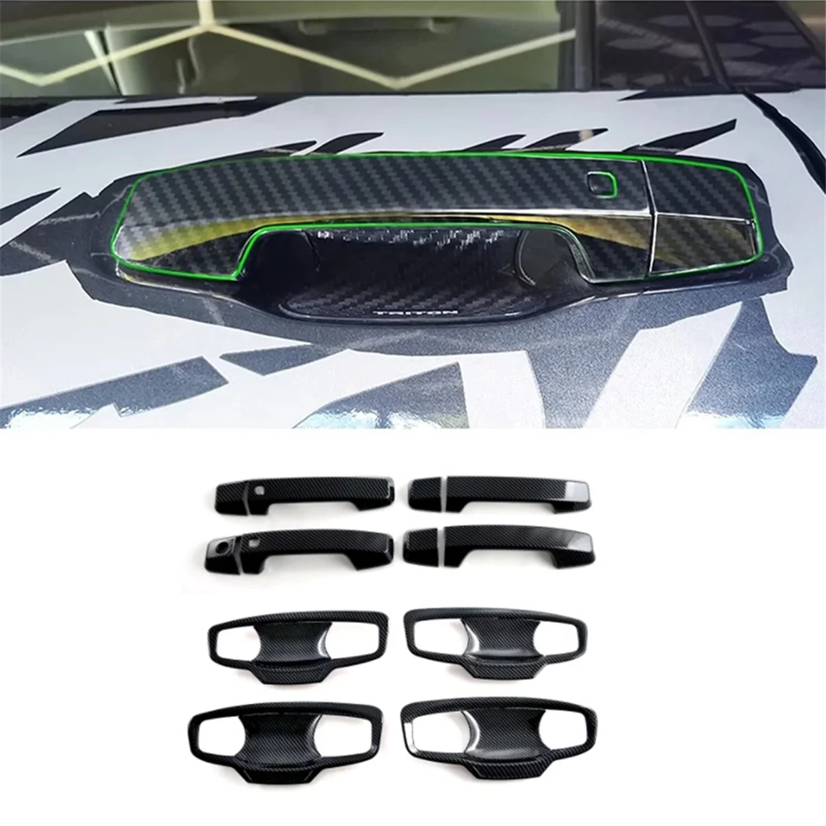 Couvercle de poignée de porte et garniture de bol de poignée de porte, accessoires extérieurs, fibre de carbone, Mitsubishi Triton L200 2024