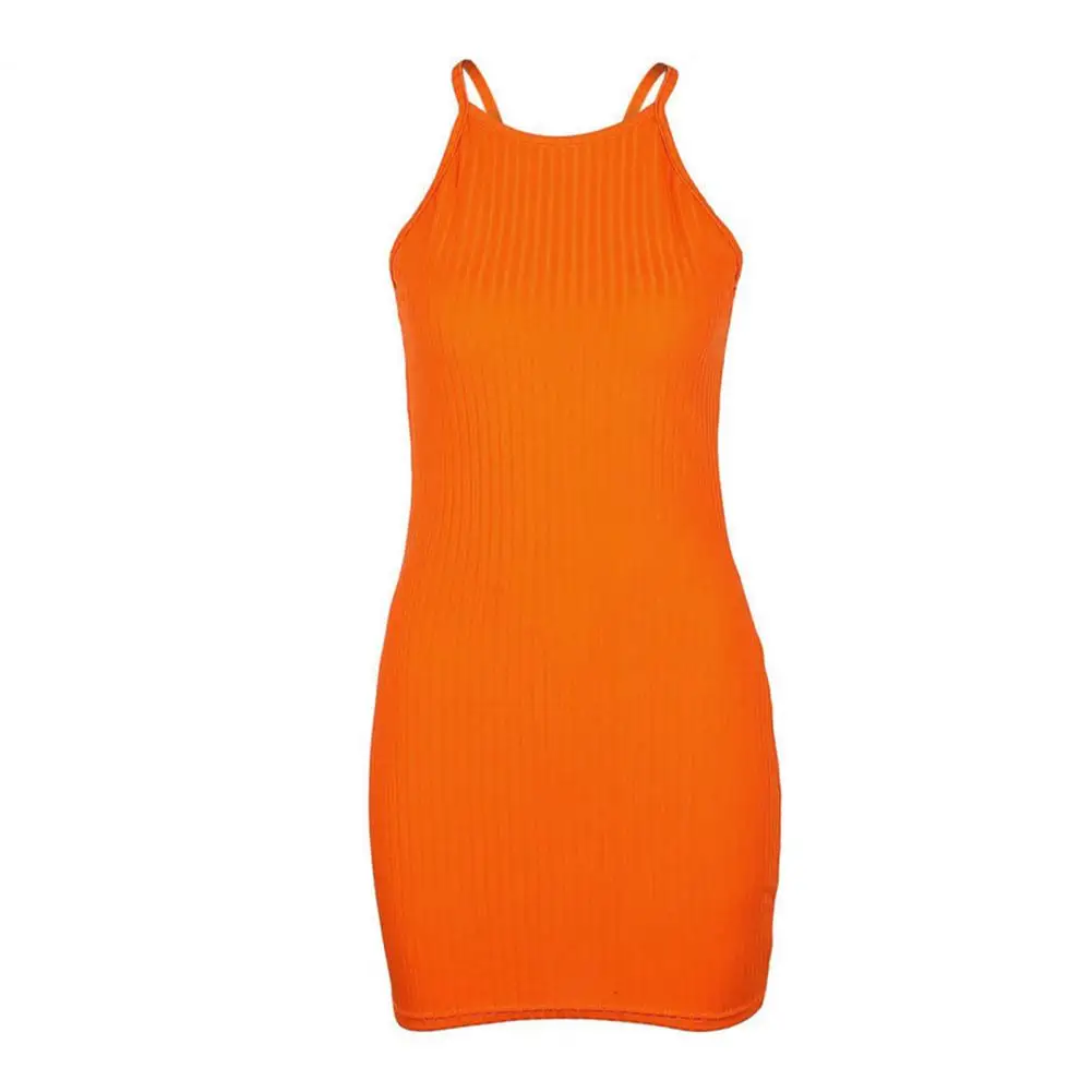 Minivestido de punto con cuello Halter para mujer, traje elegante de fiesta, hasta la rodilla, diseño de Color sólido