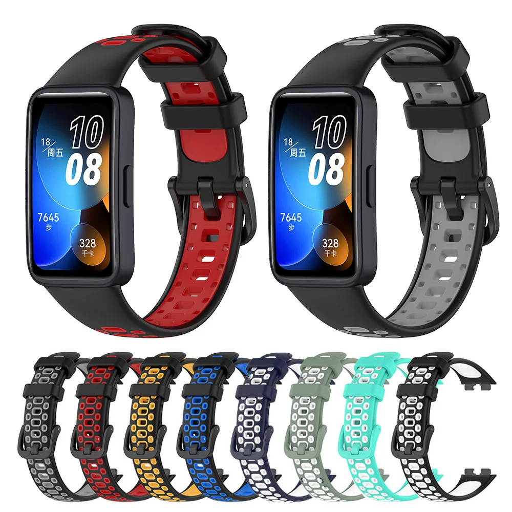 Sport Silicone Strap For Huawei Band 8 Smart Bracelet Wristband Two-Color Watchband