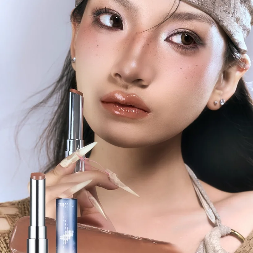 ملمع شفاه صلب من فيلم كريريبي كريستال، لمسة نهائية مرآة طويلة الأمد، شفاه مبطنة، ملمع شفاه أحمر، أحمر شفاه مرطب للنساء