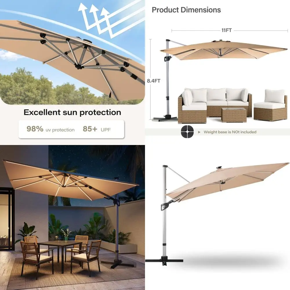 

Большой квадратный консольный зонт для патио 3 м с LED-подсветкой, идеально подходит для уличных пространств