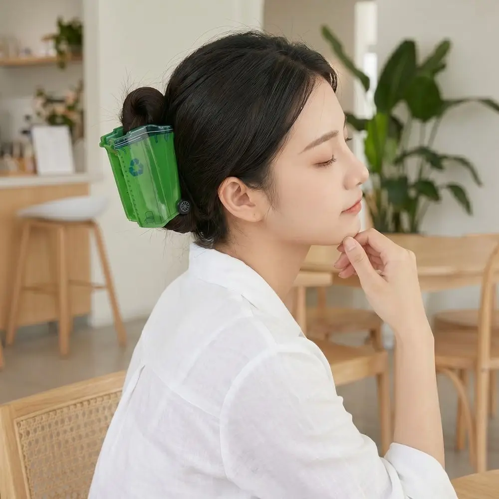 Novelty Trash Can Design Hair Claw Funny Green Dustbin Hair Clip Environmentally Friendly Large Garbage Can Hairpins Comfortable view 4