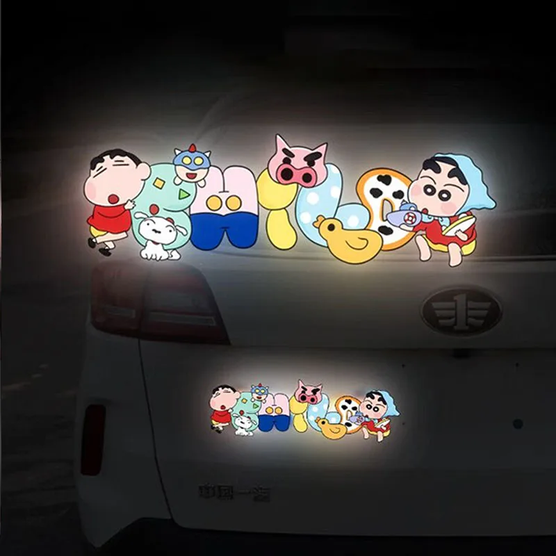 Cartoon Crayon Shin-Chans Motorcycle Bicycle Reflective Stickers Reminder Car Stickers Reflective Warning Waterproof Sticker