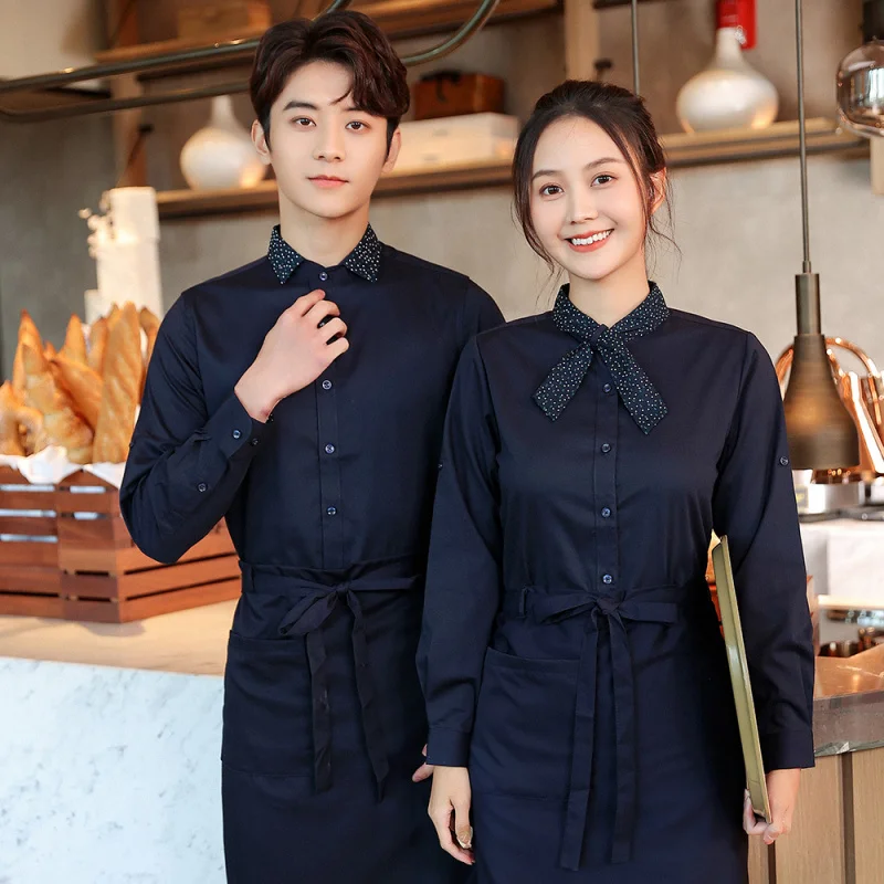 

Fast Food Restaurant Server Uniform Long Sleeve Western Restaurant Coffee Shop Steakhouse Burger Cake Shop Employee Shirt for Wo