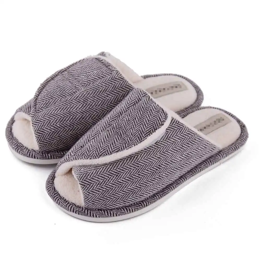 Comfy Open Toe Slippers for Swollen Feet Adjustable Velcro Indoor Non Slip House Shoes