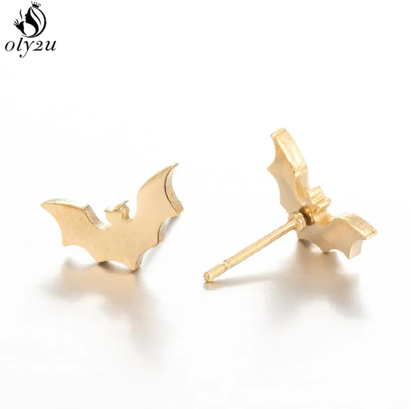 Stainless Steel Bat Stud Earrings for Women Men Punk Halloween Party Gift Goth Skull Spider Web Earings Cosplay Piercing Jewelry view 4