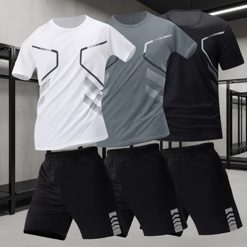 2/4/6 Pcs Plus Size Men's Quick-drying Short-sleeved Shorts Suit Men's Leisure Sports Running Fitness T-shirt Joker Shorts Teen