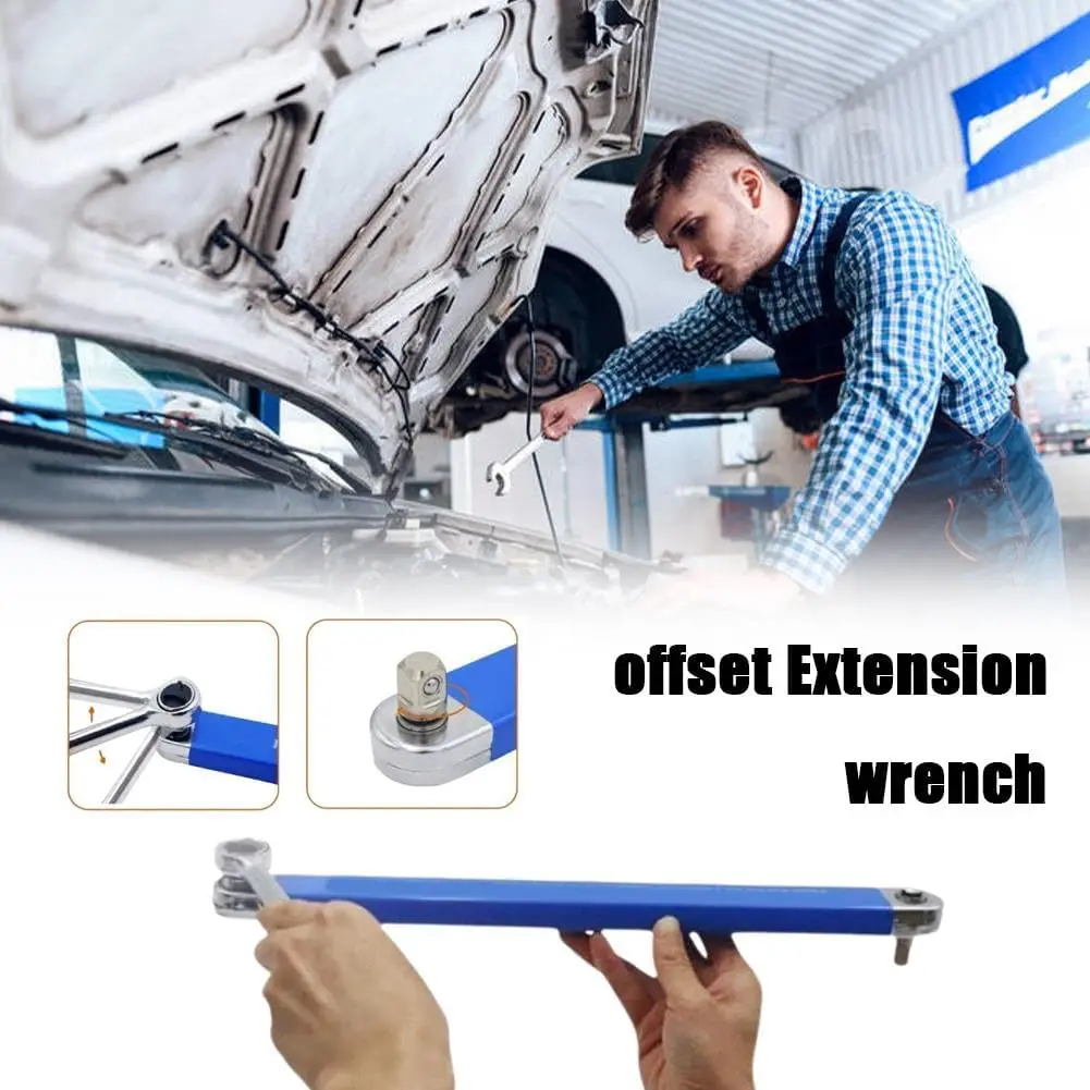 

Compact Offset Extension Wrench with 4 Adapters Dual-purpose Impact Socket Ratchet Wrench Car Spanner Automotive Hand Tool