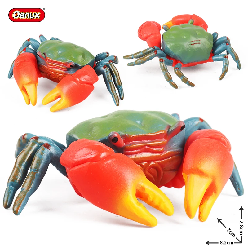 Oenux Sea Life Animals Toy Simulation Squid Shrimp Crab Starfish Salmon Model Action Figures PVC Educational Collection Kid Gift