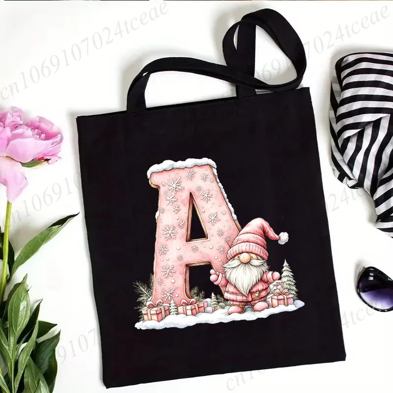 Personalized Initial Letter A~Z 26 Alphabet Women's Canvas Tote Bags Christmas Shoulder Bag Teen Handbag Shopping Bags Xmas Gift