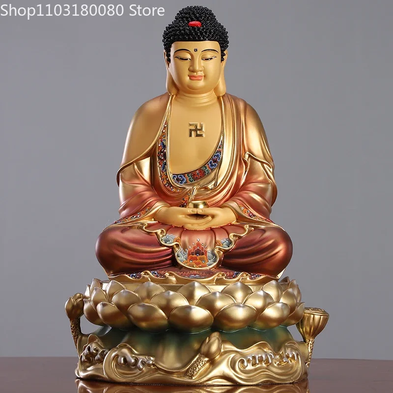 Copper Color painted Sakyamuni Sit Lotus Buddha statue  Saha three sages ksitigarbha Guanyin goddess statue Large size