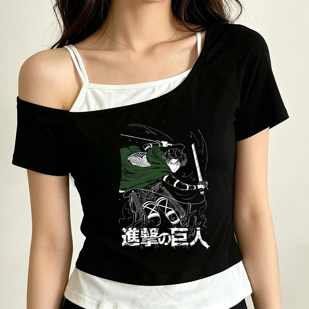 Attack on Titan cropped top women vintage grunge goth japanese cute tshirt japan jojifuku streetwear manga summer