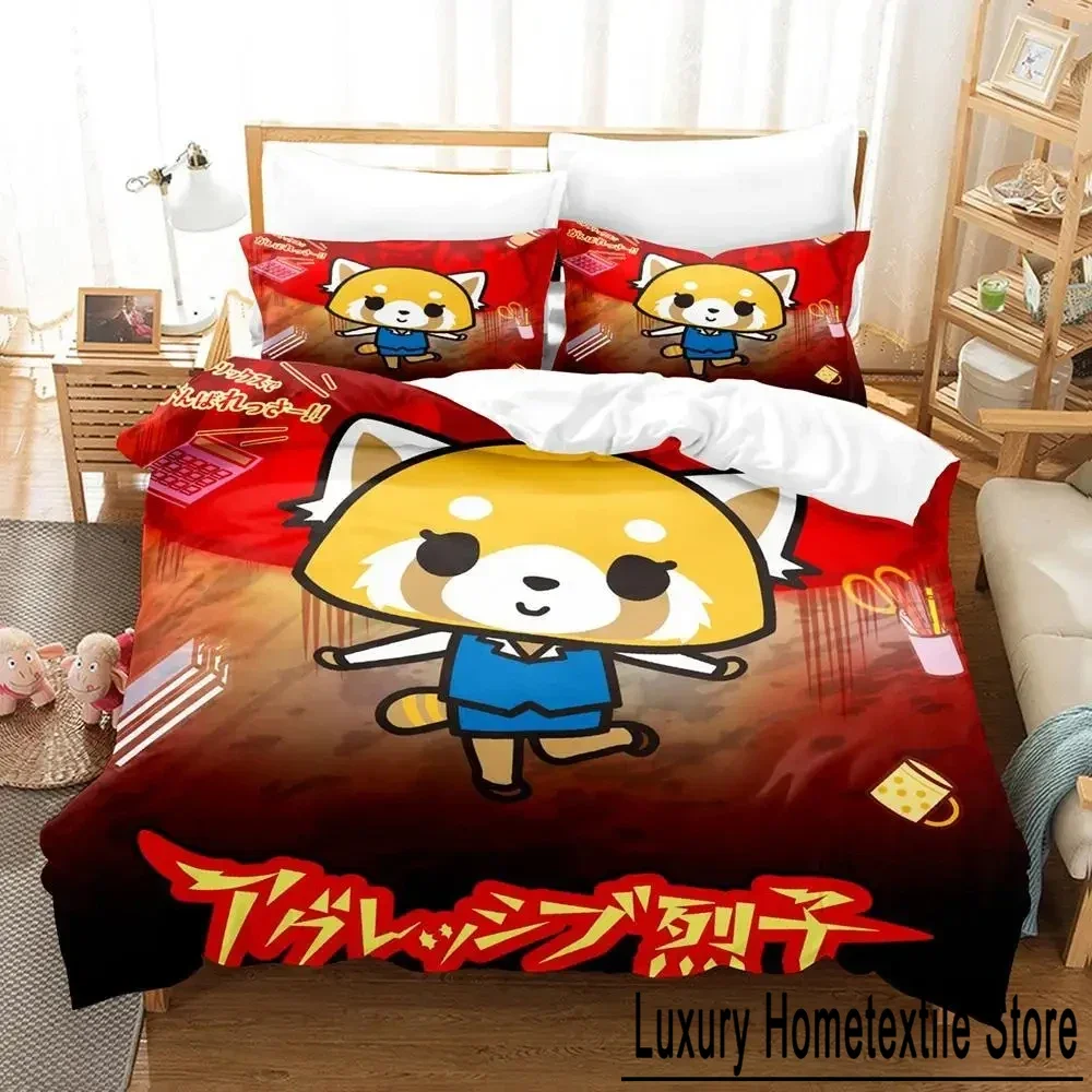 3D Print Anime Aggretsuko Bedding Set Duvet Cover Bed Set Quilt Cover Pillowcase Comforter king Queen Size Boys Adult Bedding