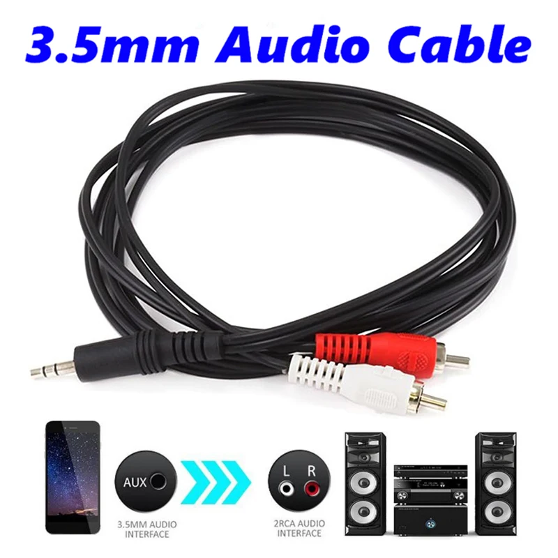 Kabel linia Audio 1M 3.5mm złącze Stereo męskich przewód Aux męskich 2 RCA do PC MP3 TV DVD VCR z głośnikami przewód Audio do laptopa