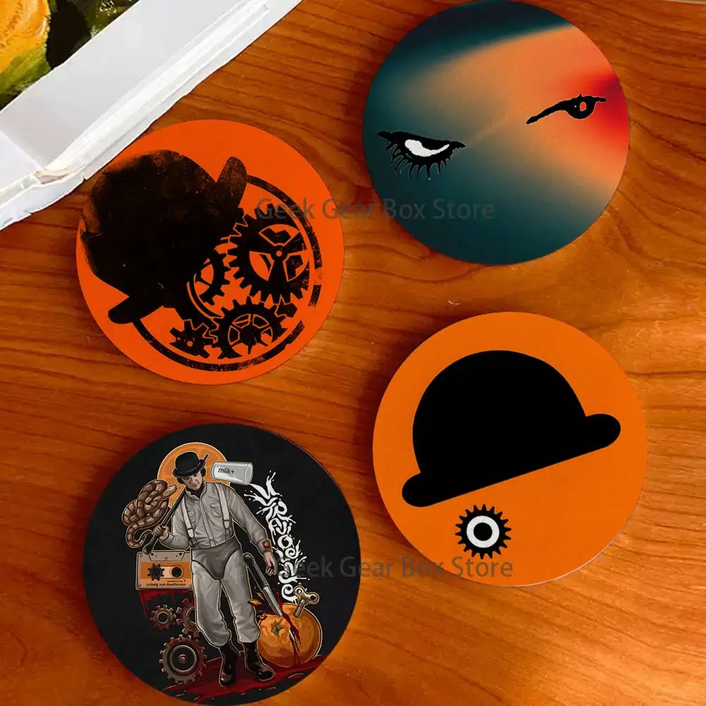 

A C-Clockwork O-Orange Pattern round Wooden Coaster Decorative Coffee Cup for Use in Coffee Shops Bars Wine Beer Establishments