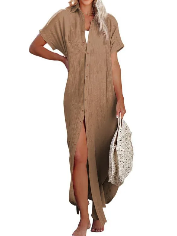 2026 Estate Nuovo! Camicia oversize da donna, camicetta a maniche corte con scollo a V in puro colore, top ampio lungo taglie forti, casual chic (S-3XL)