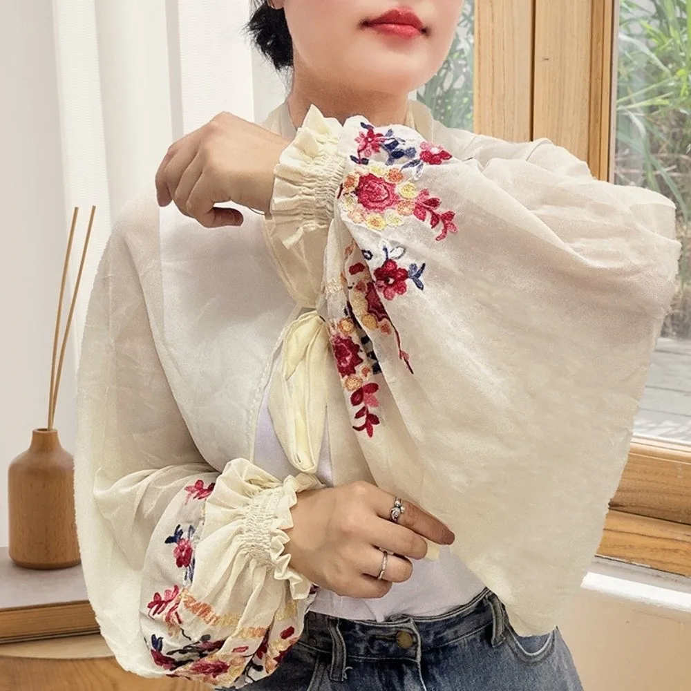 

Sweet Breathable Flower Shawl Long Polyester Sunscreen Scarf Thin Large Seaside Vacation Cloak Beach